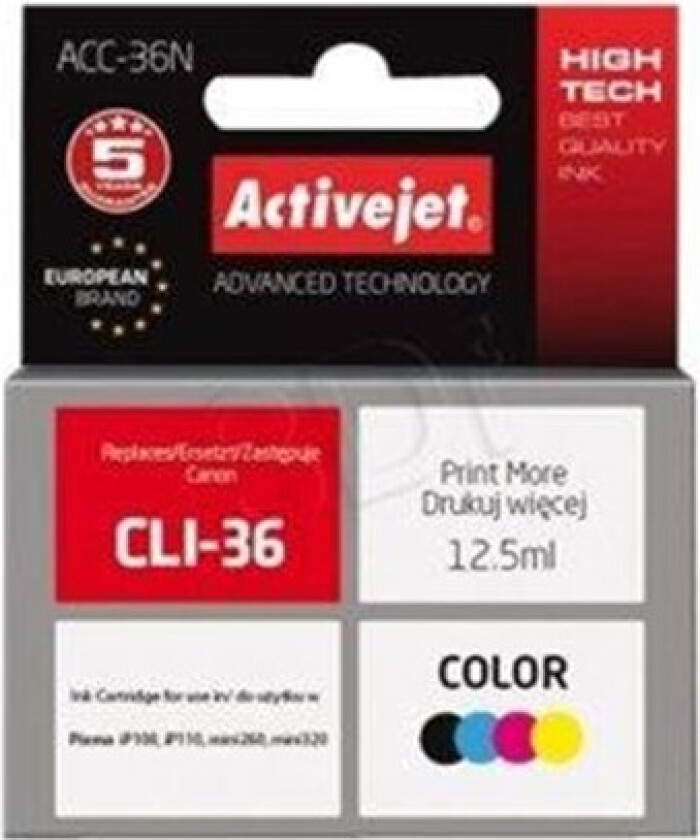 Tusz Activejet ACC-36N (zamiennik Canon CLI-36 Su - Blekkpatron Svart, Cyan, Magenta, Gul