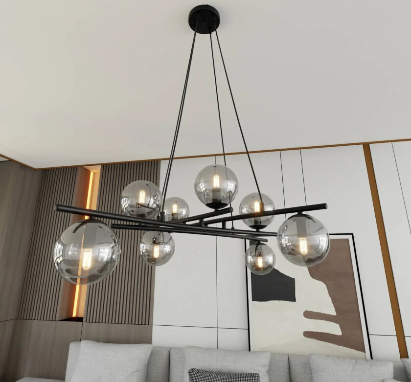 Glassy pendellampe, krysset, 8-lys, grafittglass