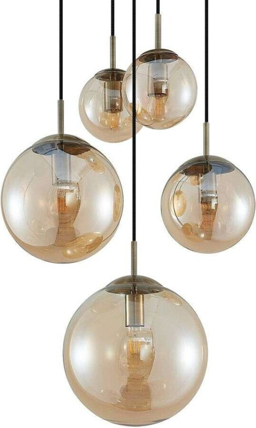 Teeja hengelampe, 5 glasskuler, rav