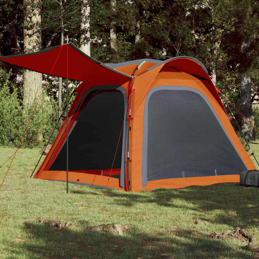 Campingtelt 4 personer grå og oransje 240x221x160 cm 185T taft