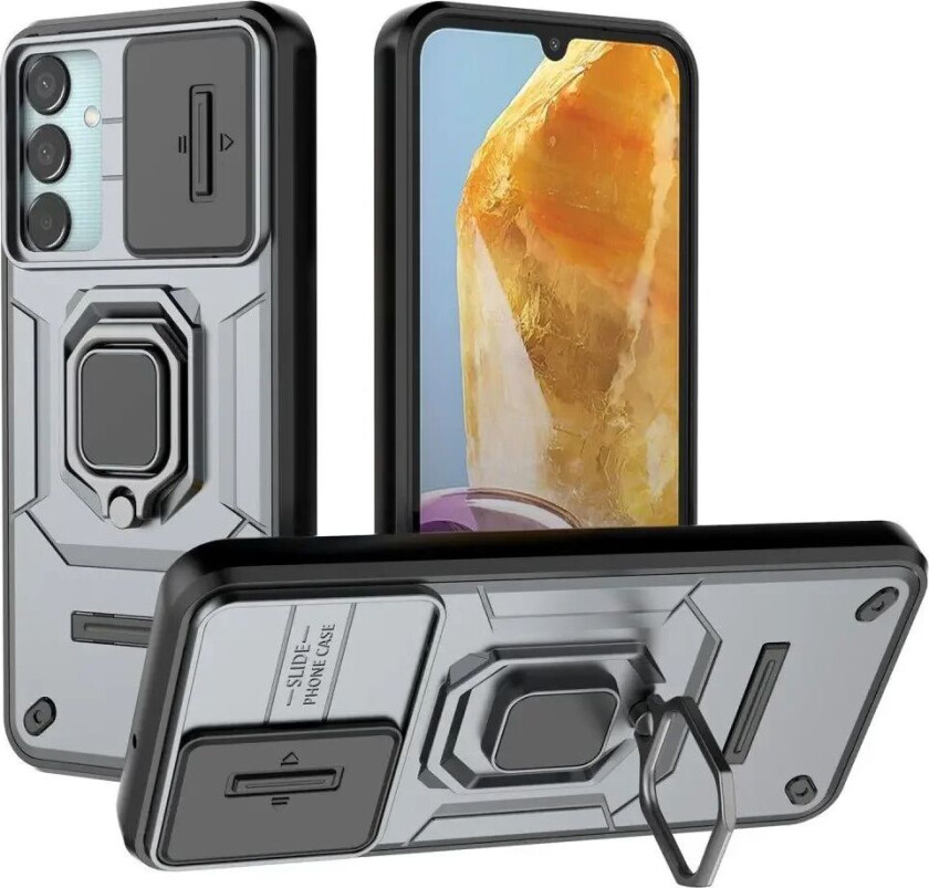 Samsung Galaxy M15 (5G) Håndverker Deksel med Magnetisk Kickstand Og Cam Slider - Grå