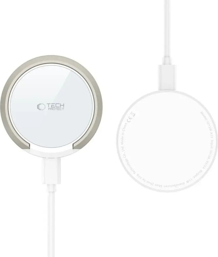 Tech-Protect A33 Magnetisk Trådløs Lader 15W - MagSafe-Kompatibel - Hvit