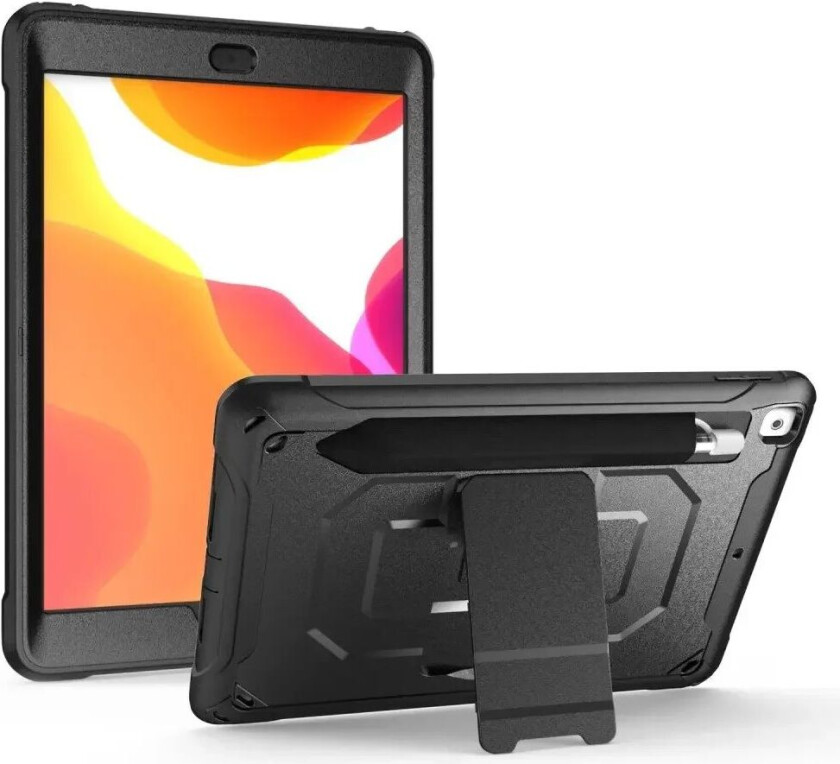iPad 10.2" (2021 / 2020 / 2019) Hybrid Håndverker Deksel med Stativfunksjon og Pennholder - Svart
