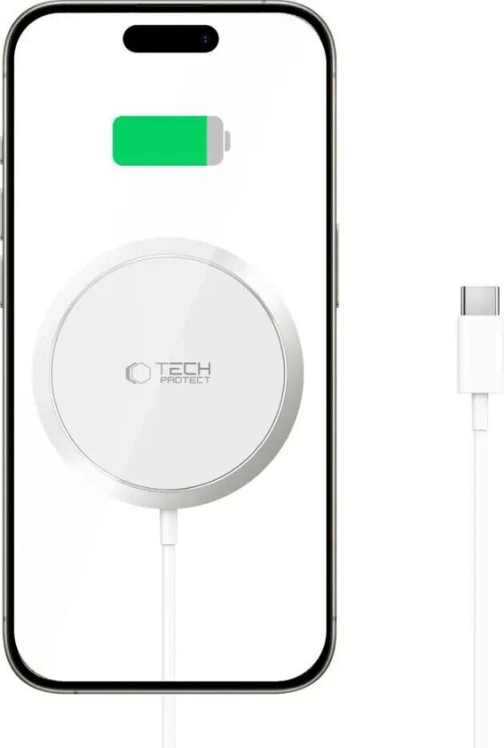 Tech-Protect A34 Magnetisk Trådløs Lader 15W - MagSafe-Kompatibel - Hvit