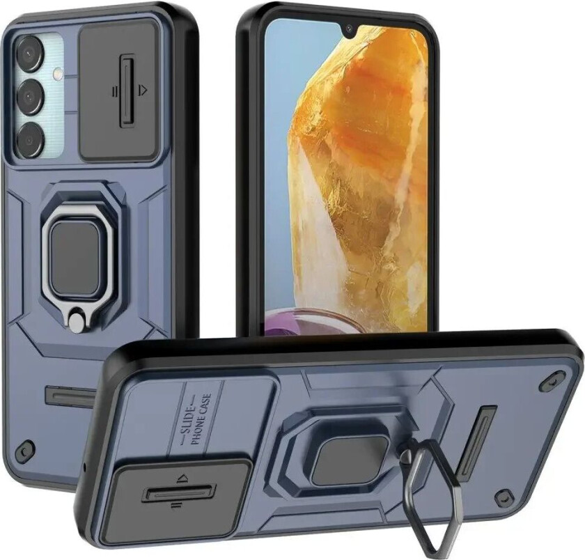 Samsung Galaxy M15 (5G) Håndverker Deksel med Magnetisk Kickstand Og Cam Slider - Blå