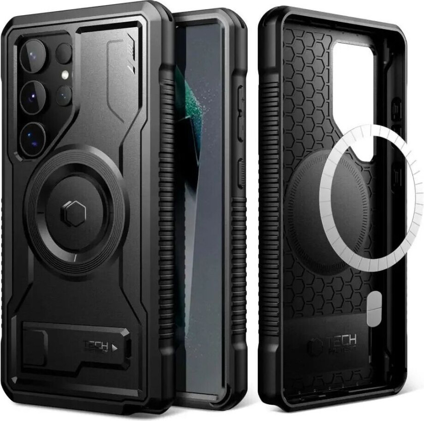 Samsung Galaxy S24 Ultra Tech-Protect Kevlar Plastdeksel med Skjermbeskyttelse og Stativ - Svart