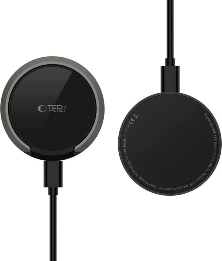 Tech-Protect A33 Magnetisk Trådløs Lader 15W - MagSafe-Kompatibel - Svart