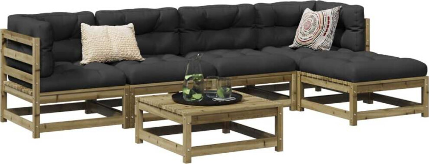 Hagesofasett 6 deler impregnert furu