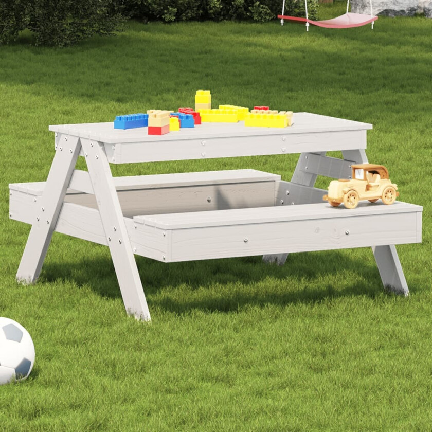 Bilde av Piknikbord for barn hvit 88x97x52 cm heltre furu