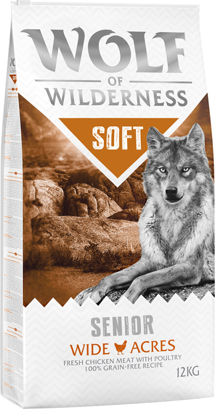 100 kr rabatt! 12 kg Wolf of Wilderness - SENIOR Soft Wide Acres - Kylling
