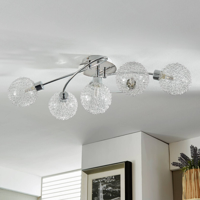 Taklampe Ticino, 5 lyskilder, lang