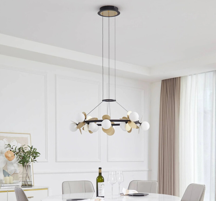 Pallo LED-pendellampe, rund, 12 lys, svart/gull