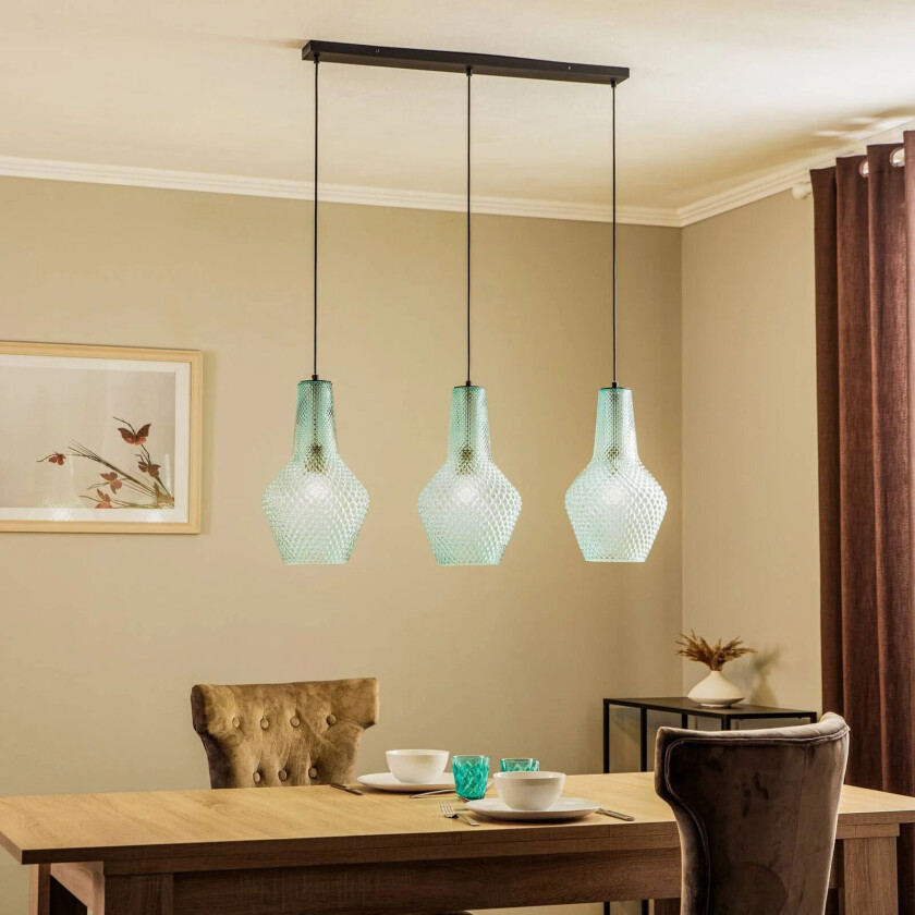 Drakar hengelampe, 3 lyskilder, lyseblå