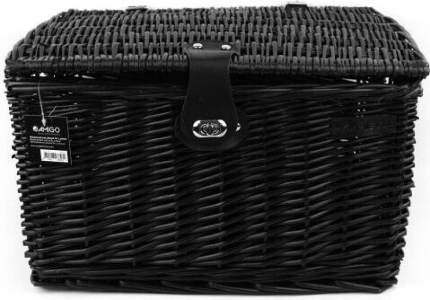 Amigo sykkelkurv med lokk 34 liter stokk sort