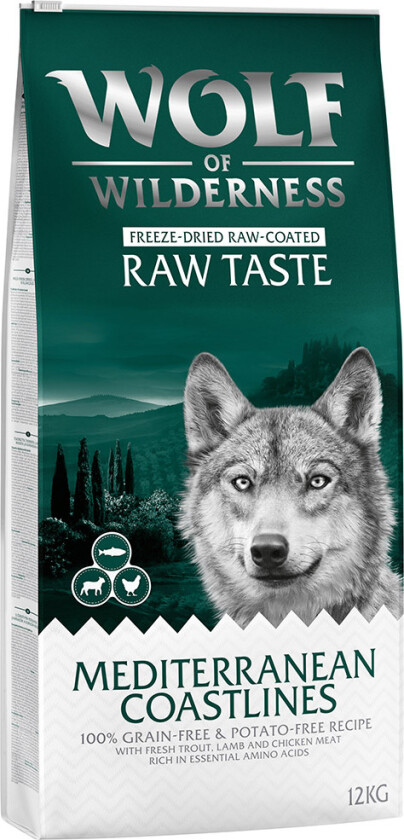 100 kr rabatt! 12 kg Wolf of Wilderness - The Taste Of The Mediterranean - mit Lam & Ørret
