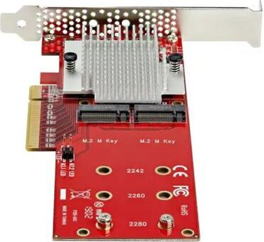 Bilde av Startech .com Dual M.2 Pcie Ssd Adapter Card, X8 / X16 Dual Nvme Or Ahci M.2 Ssd To Pci Express 3.0, M.2 Ngff Pcie (m-key) Compatible, Vented, Supports 2242, 2260, 2280, Jbod, Mac & Pc