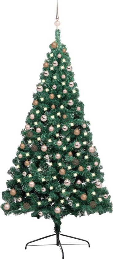 Forhåndsbelyst kunstig halvt juletre med kulesett grønn 210 cm