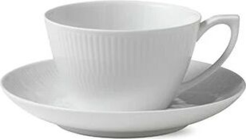 White Fluted tekopp med skål 28 cl