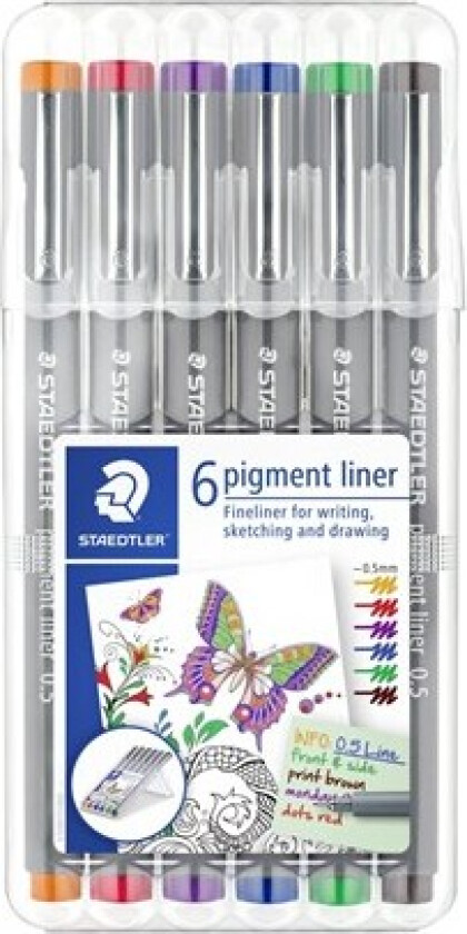Bilde av pigment liner 308 - fineliner - red blue green orange brown purple (pack of 6)