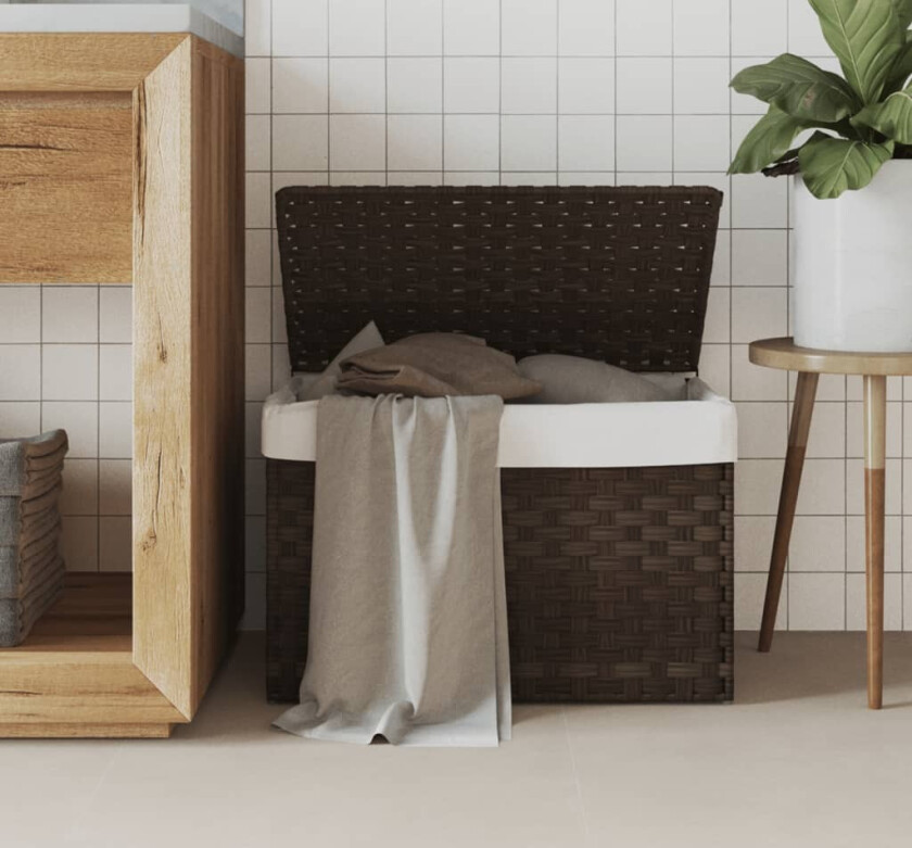 Skittentøyskurv med lokk mørkebrun 55,5x35x34 cm polyrotting