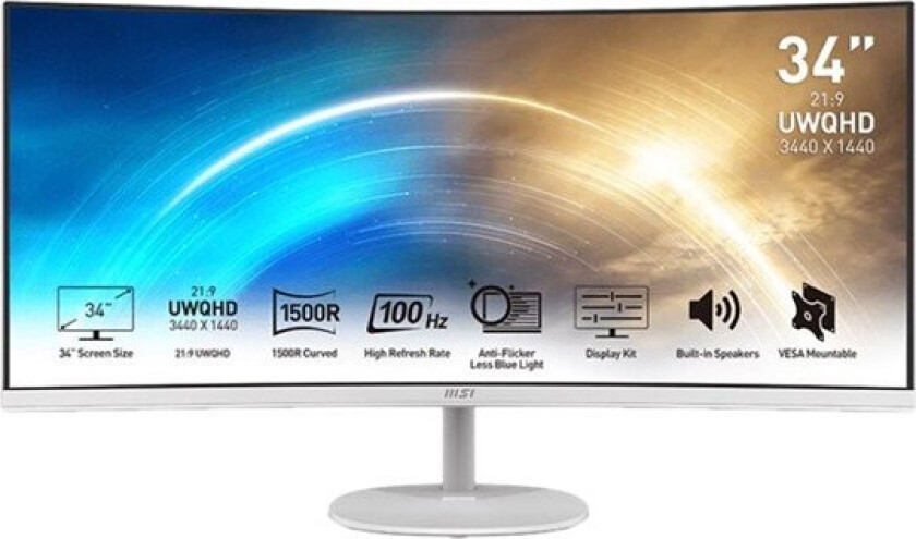 34" MSI PRO MP341CQWDE - LED monitor - curved - 34" - HDR - 4 ms - Skjerm