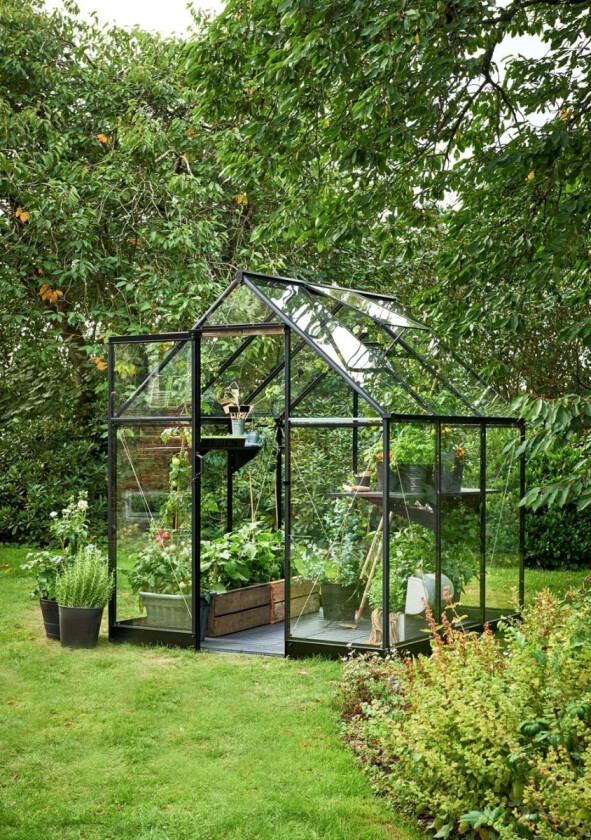 Halls Drivhus Qube Herdet Glass Sort 3,9 m² -Uten fundament