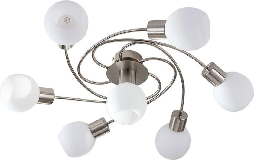 Taklampe Ciala, 7 lyskilder, nikkel