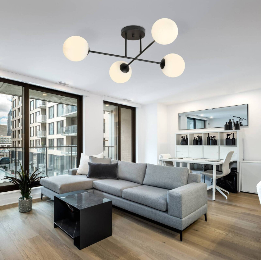 Glassy taklampe, 4-lys, krysset, svart/opal