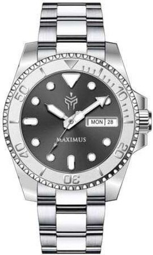 Maximus Sapphire Gunmetal Sunray SPW8302 - Kvarts - Sølv - Herreklokker - Rustfritt stål - ledd m/pin - Safir