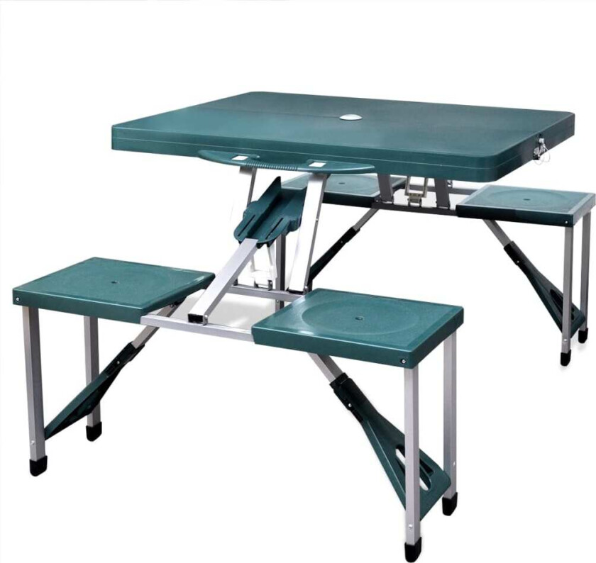 Sammenleggbart campingbord med 4 stoler grønn