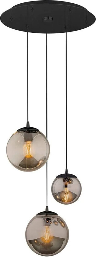 Hengelampe Smoky med glasskjermer, 3 lyskilder