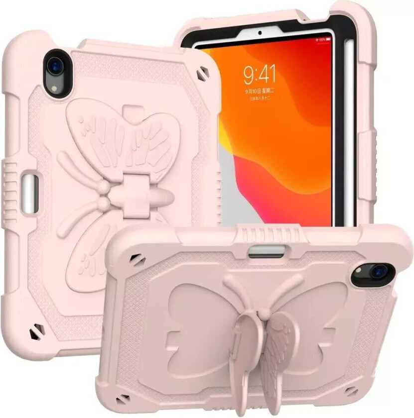 iPad Mini (2021) Butterfly Kickstand Barnedeksel - Rosa