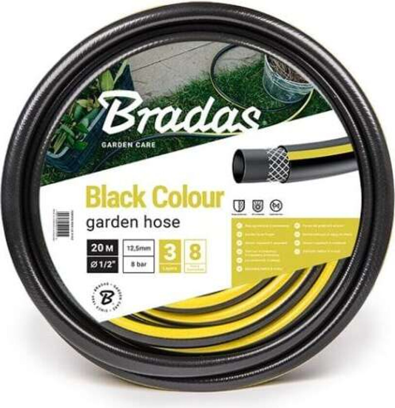 BRADAS Hageslange SORT FARGE 1/2" - 50m