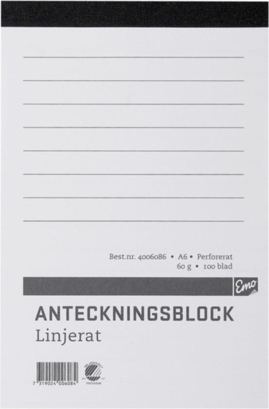 Notatbok A6 linjert, perforert, 5 stk