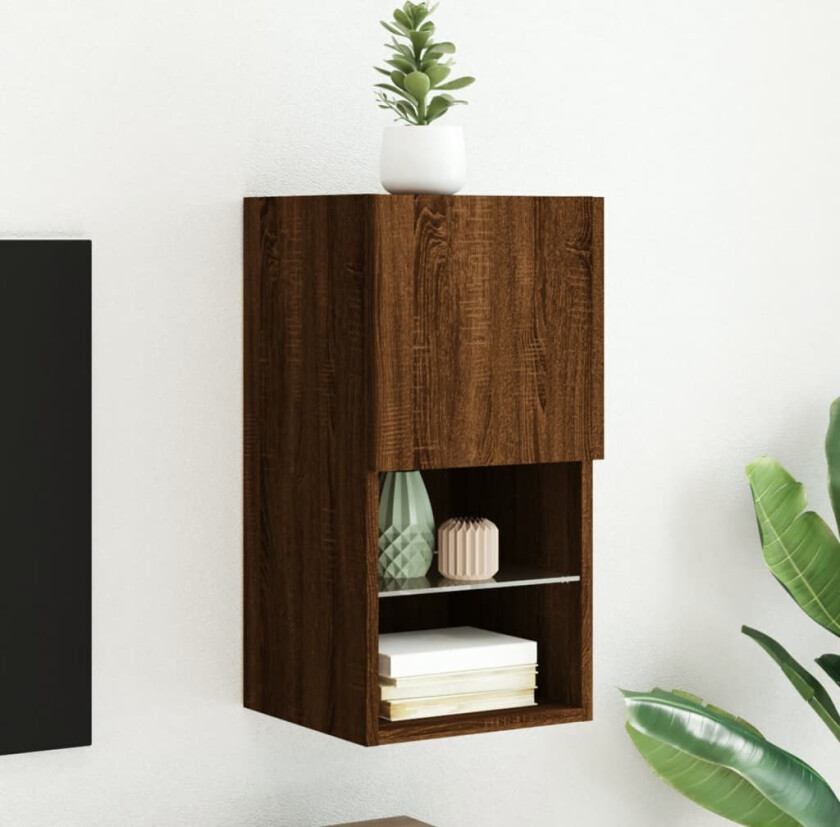 TV-benk med LED-lys brun eik 30,5x30x60 cm