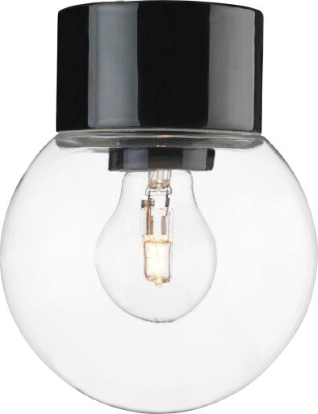 Classic Glob 15 cm taklampe IP54 - Svart/Klart glass