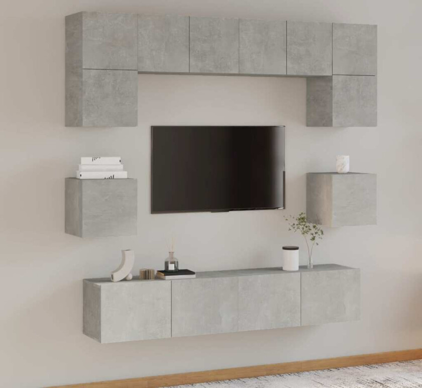 TV-skapsett 8 deler betonggrå konstruert tre