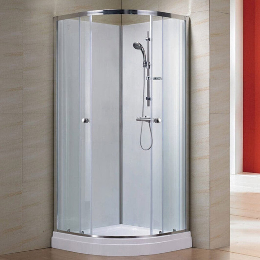 Dusjkabinett Agera Buet - Hvite Bakvegger Krom / 80x80cm Hvit Glass