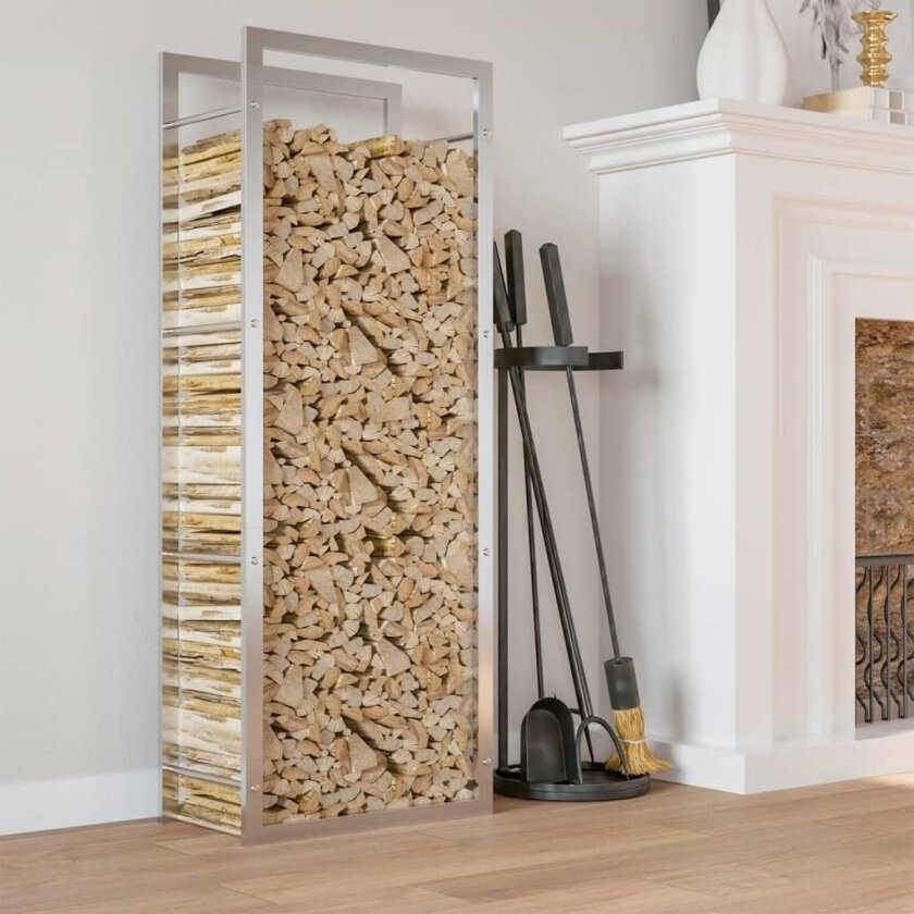 Vedstativ 50x28x132 cm - rustfritt stål