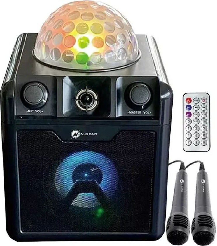 Bluetooth Høyttaler til Fest med Mikrofoner, Karaoke og Discolys - Svart