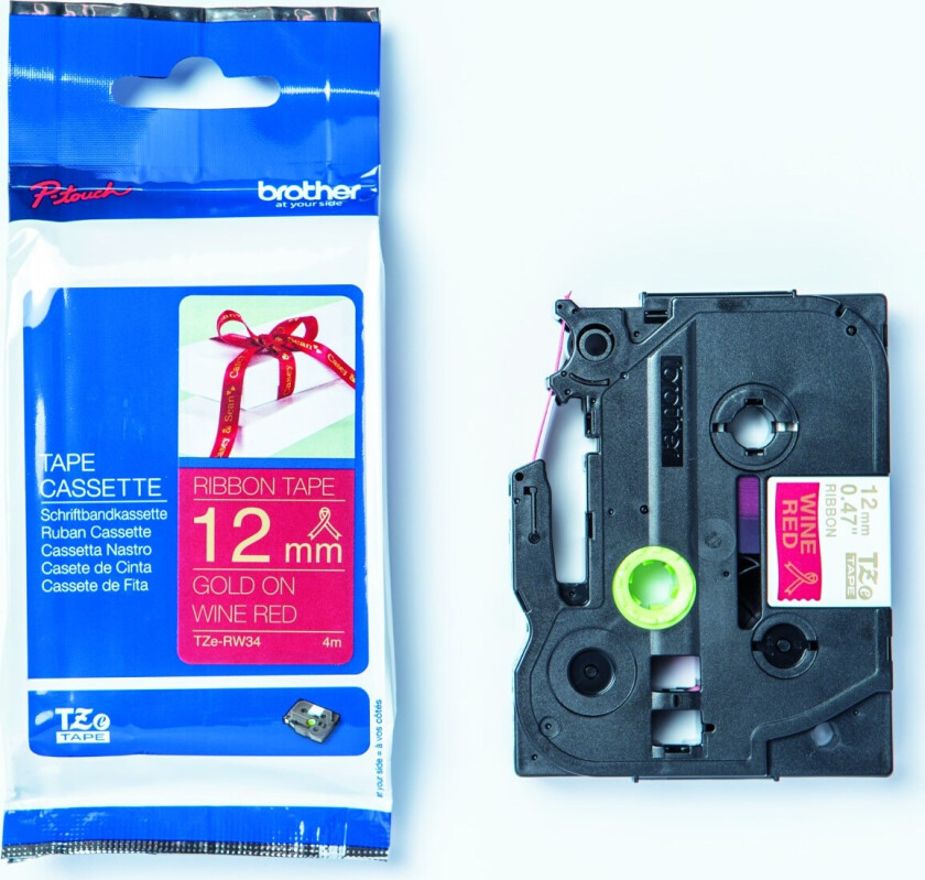 TZe RW34 textile tape gold/red 12mm/4m