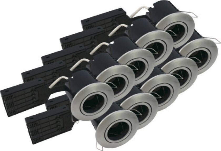 Fast Install innbyggingsspot, 10 stk, børstet aluminium