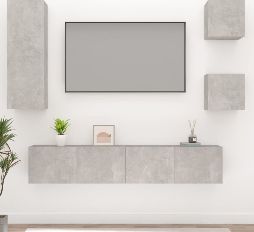 TV-skapsett 5 deler betonggrå konstruert tre