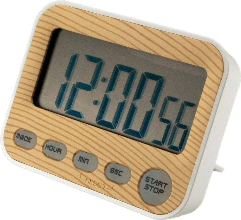Digital Tidtaker i brunt kjøkkenur kort tidtaker eggetimer i tredesign med LCD-display stoppeklokke vekkerklokke koketidtaker