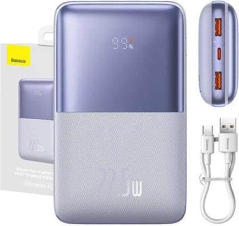 Bipow Pro Powerbank 22.5W 20 000 mAh 2 x USB-A / USB-C - Lilla