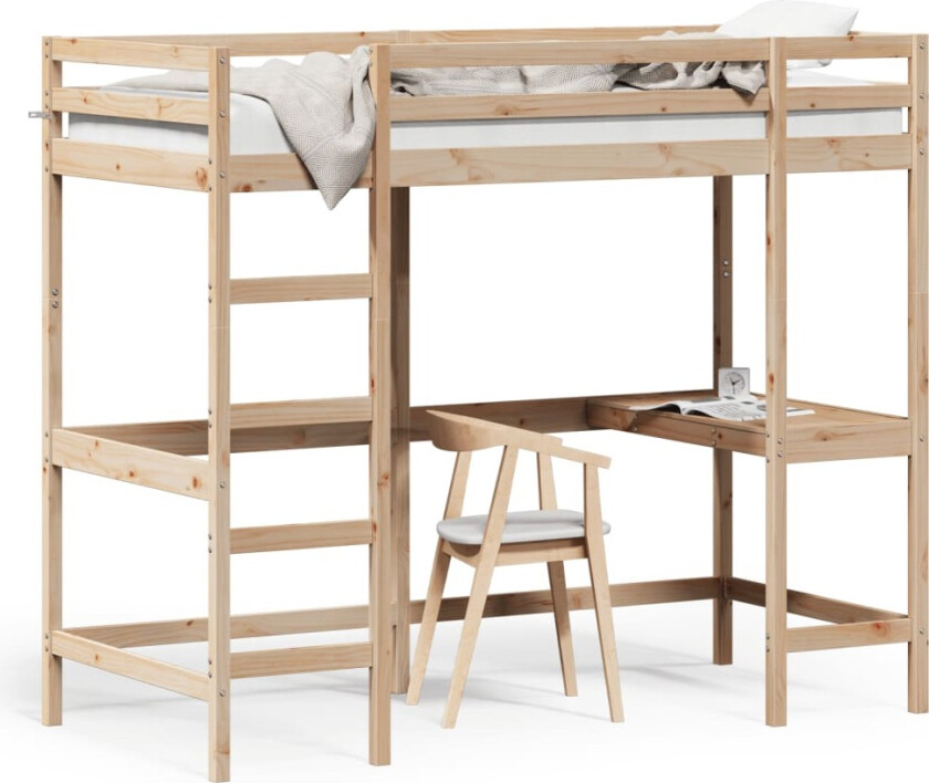 Køyeseng med skrivebord 90x200 cm heltre furu