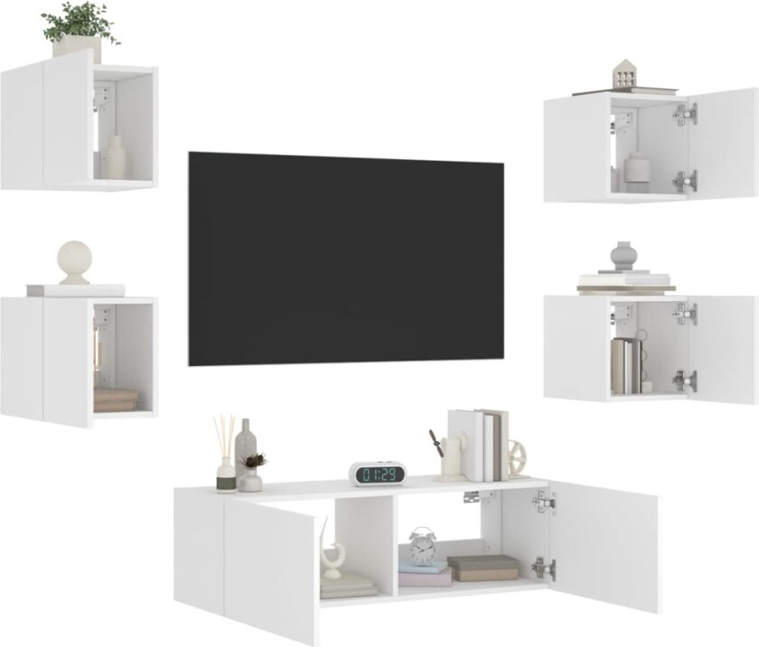 Vegghengte TV-benker med LED 5 stk hvit