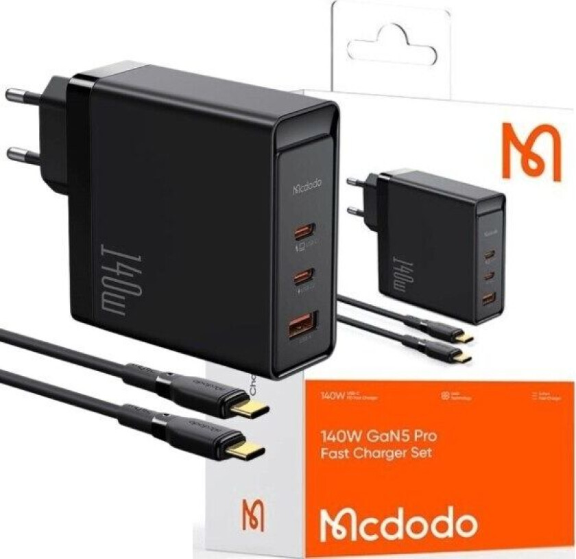 Lader Mcdodo Vegglader GaN 140W Mcdodo CH-2913 2x USB-C, USB-A (svart)