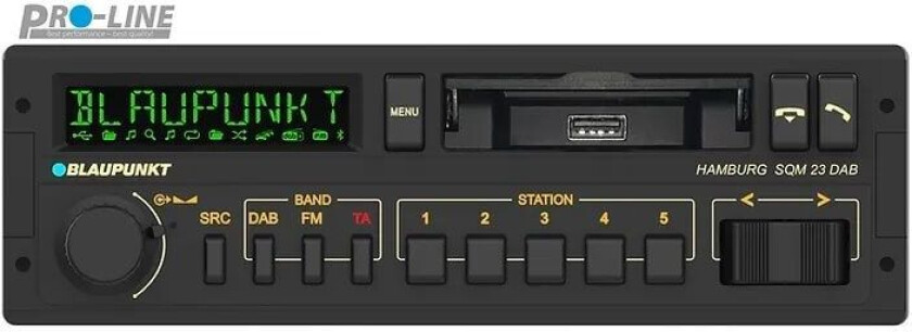 Hamburg SQM 23 DAB Bilradio DAB+ tuner, Retro design, Tilslutning til ratbetjening, Håndfrit Bluetooth®-system