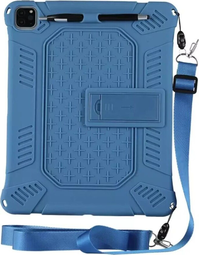 iPad Pro 12.9" (2021 / 2020 / 2018) Gummi Håndverker Deksel m. Stativ - Blå